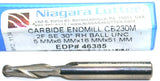 Niagara 46385 Carbide 5MM Diameter 6MM Shank 2 Flute Ball End Mill