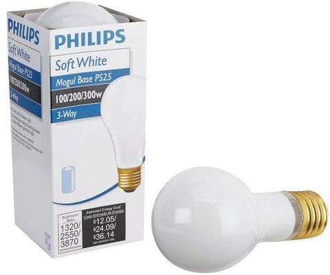 Phillips 367342 Soft White 3-Way Light Bulb - Adjustable 100/200/300 Watt