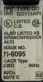 Square D QO115AFI 1 Pole Arc Fault Circuit Breaker 15A 120V 1 PH Plug-In Mount