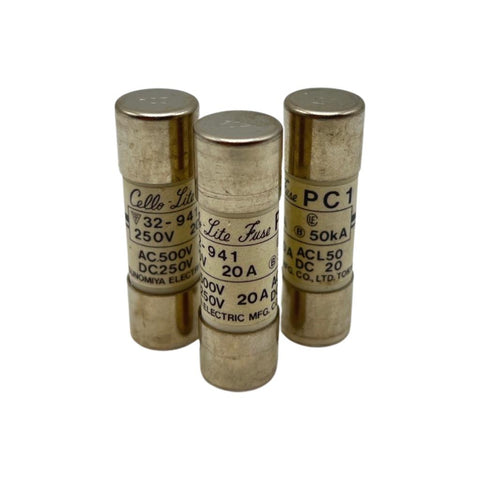 Lot of (3) Utsunomiya Cello Lite Fuse PC1 20A 250V