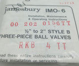 Jamesbury IMO-6 1/2" to 2" Style B Three-Piece Ball Valve Repair Kit
