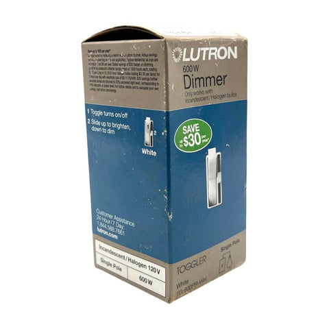 Lutron TG-600PR-WH Single Pole Dimmer/Toggler 600W White