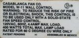 Casablanca Fan W-11 Intelli-Touch Wall Control Switch 120VAC 60HZ 4.4A 400W