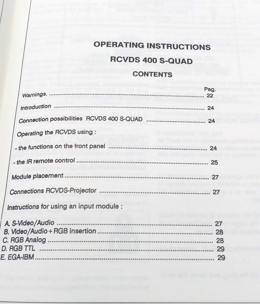 Barco RCVDS 400 S-QUAD Operating & Instruction Manual