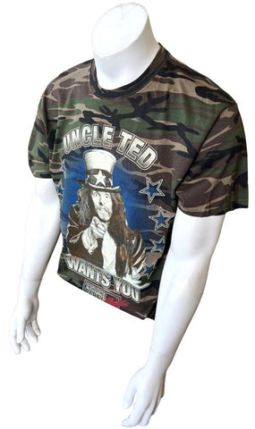 Anvil Men's Ted Nugent Uncle Ted Wants You The Hunting Party Green Camo Shirt L