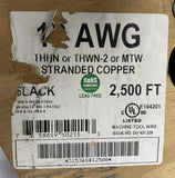 THHN THWN-2 MTW Stranded Copper Wire 12 AWG Black 600V 15 Mils VW-1 2500 FT