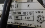 Allen-Bradley 709-A0D103 Series K Motor Starter Size 0 110/120VAC 3 PH 3 Pole