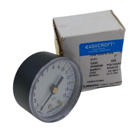 Ashcroft 20W1005PH 02B 2" Air Pressure Gauge 1/4" NPT Brass Socket 0-15 PSI