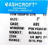 Ashcroft 20W1005PH 02B 2" Air Pressure Gauge 1/4" NPT Brass Socket 0-15 PSI