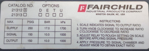 Fairchild 21312 Adjustable Pneumatic Ratio Relay 250 PSI Max 17 BAR ...