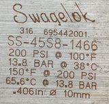 Swagelok SS-45S8-1466  1/2" Stainless Steel Ball Valve 200PSI @ 100°F