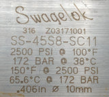 Swagelok SS-458S-SC11 1 Piece 40 Series Ball Valve 2500 PSI @ 100°F