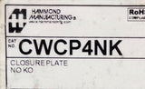 Hammond Manufacturing CWCP4NK Gray Wall Enclosure Plate No K.O. 4" x 4"