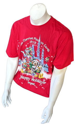 Hanes The Merriest Place on Earth 2012 Disney Mickey Holiday Red Shirt Size XL