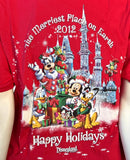 Hanes The Merriest Place on Earth 2012 Disney Mickey Holiday Red Shirt Size XL