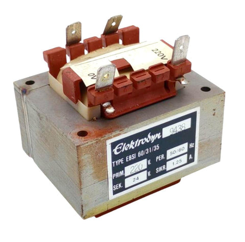 Elektrodyn 9438 Type EBSI Transformer 220V Prim. 24V Sec. 50/60HZ 1.25A