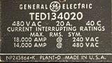 General Electric TED134020 3-Pole Circuit Breaker 20A 480V 3 Phase