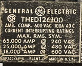 General Electric THED126100 2-Pole Circuit Breaker 100A 600VAC Bolt-On