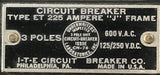 ITE ET5916 3-Pole J-Frame Circuit Breaker 200A 600VAC 3 Phase Feed-Thru