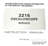 Tektronix 2215 Oscilloscope Service Instruction Manual