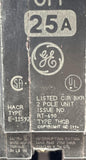 General Electric THQB22025 2-Pole Circuit Breaker 25A 240V 1PH Bolt-On New Style