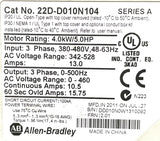 Allen-Bradley 22D-D010N104 Ser. A PowerFlex 40P Adjustable AC Drive 4.0kW/5.0HP