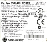 Allen-Bradley 22D-D4P0N104 Ser. A PowerFlex 40P Adjustable AC Drive 1.5kW/2.0HP