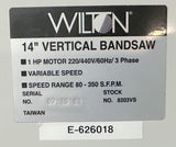 Wilton 8203VS 14" Vertical Bandsaw Variable Speed 80-350 SFPM 220/440V 3 Phase