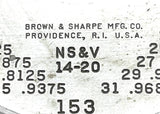 Brown & Sharpe No. 153 Screw Thread Micrometer NS&V 14-20 0-1"