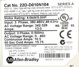 Allen-Bradley 22D-D010N104 Ser. A PowerFlex 40P Adjustable AC Drive 4.0kW/5.0HP