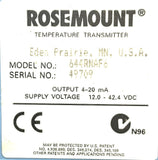 Rosemount 644RNAF6 Temperature Transmitter 4-20 mA Output  12-42.4VDC Supply