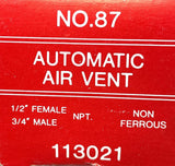 Bell & Gossett No.87 113021 Automatic Air Vent 1/2" Female NPT 3/4" Male NPT