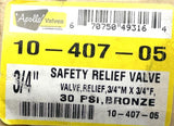 Apollo 10-407-05 Safety Relief Valve 3/4" Male x 3/4" Female 30 PSI Bronze
