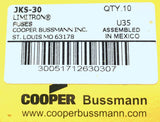 Bussmann JKS-30 Limitron Fast-Acting Class J Fuse 30A 600VAC - Box of (10)