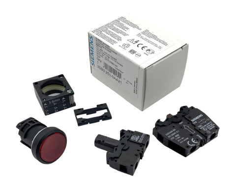 Siemens 3SB3 251-0AA21 Red Illuminated Momentary Push Button 110V 22mm 1NO/1NC