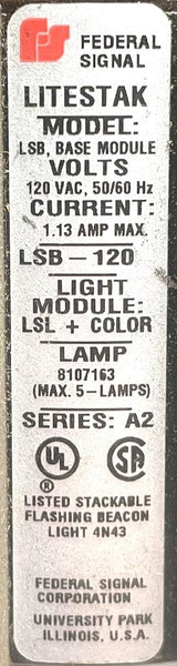 Federal Signal LSB-120 LiteStak Status Indicator Base Module W/ Amber