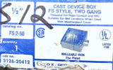 O-Z Gedney FS-2-50  Two-Gang Rigid Cast Iron Device Outlet Box 1/2" HUB