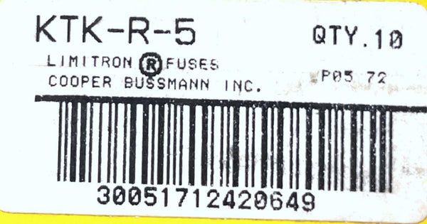 Bussmann Buss KTK-R-5 Limitron Fast-Acting Fuse 5A 600V Class CC - Box