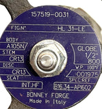 Bonney Forge HL 31-LE 1/2"- 800 Threaded Globe Valve A105N Body 100°F Max