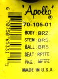 Apollo 70-105-01 Ball Valve 1IN 600WOG -20/450°F Female NPT Bronze/Brass