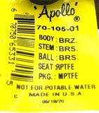 Apollo 70-105-01 Ball Valve 1IN 600CWP -20/450°F Female NPT Bronze/Brass