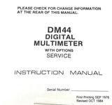 Tektronix DM44 Digital Multimeter With Options Service Instruction Manual