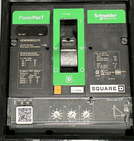 Schneider Electric HDM36060U31X Circuit Breaker 60A Square D PowerPacT 3P 600VAC