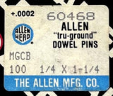 Allen Head 60468 Dowel Pins 1/4 x 1-1/4 +.0002 (20 Count)