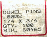 (Lot of 5) Allen Head 60465 Dowel Pins 1/4 x 3/4 +.0002 (20 Count)