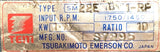 Tsubakimoto Emerson SM22E Gear Reducer 1.11kW 10:1 Ratio 1750RPM