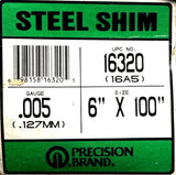 Precision Brand 16320 Steel Shim .005 Gauge (.127MM) 6" x 100"