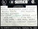 Simco D167Q Static Eliminator Power Unit 115VAC .25/5A 60HZ 7KV