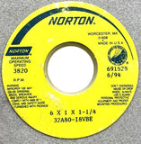 (Lot of 5) Norton 32A80-I8VBE Grinding Wheel 6" x 1" x 1-1/4" 3820RPM