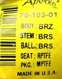 Apollo 70-103-01 Ball Valve 1/2IN 600CWP -20/450°F Female NPT Bronze/Brass